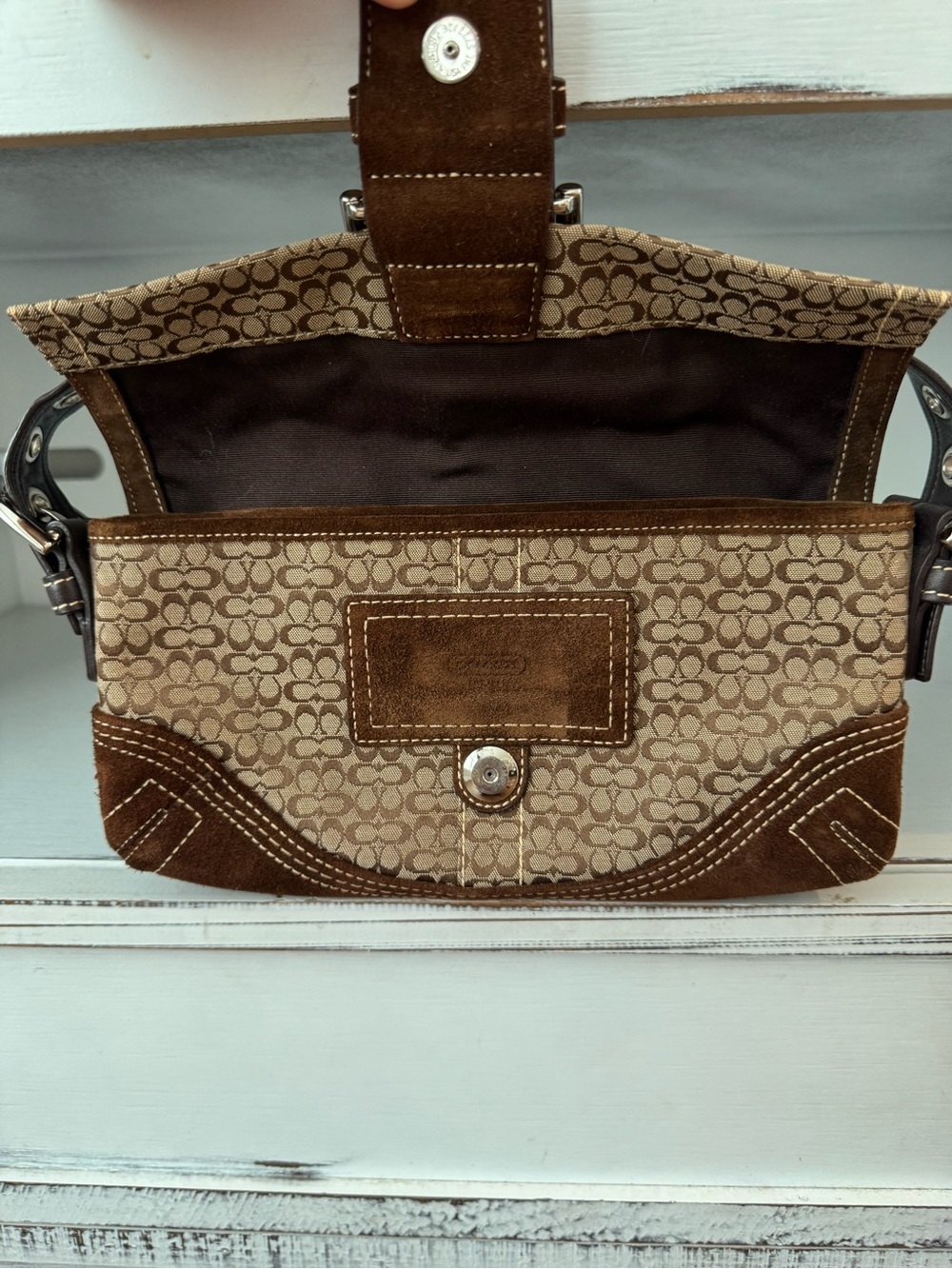 Vintage Coach Soho Signature Shoulder Bag 3628 Purse Brown Suede Buckle Y2K - Picture 8 of 11